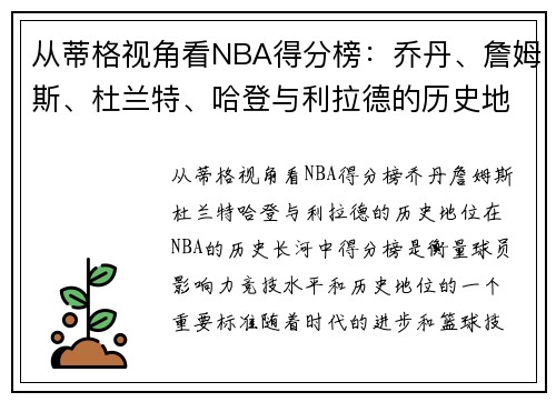 从蒂格视角看NBA得分榜：乔丹、詹姆斯、杜兰特、哈登与利拉德的历史地位如何？
